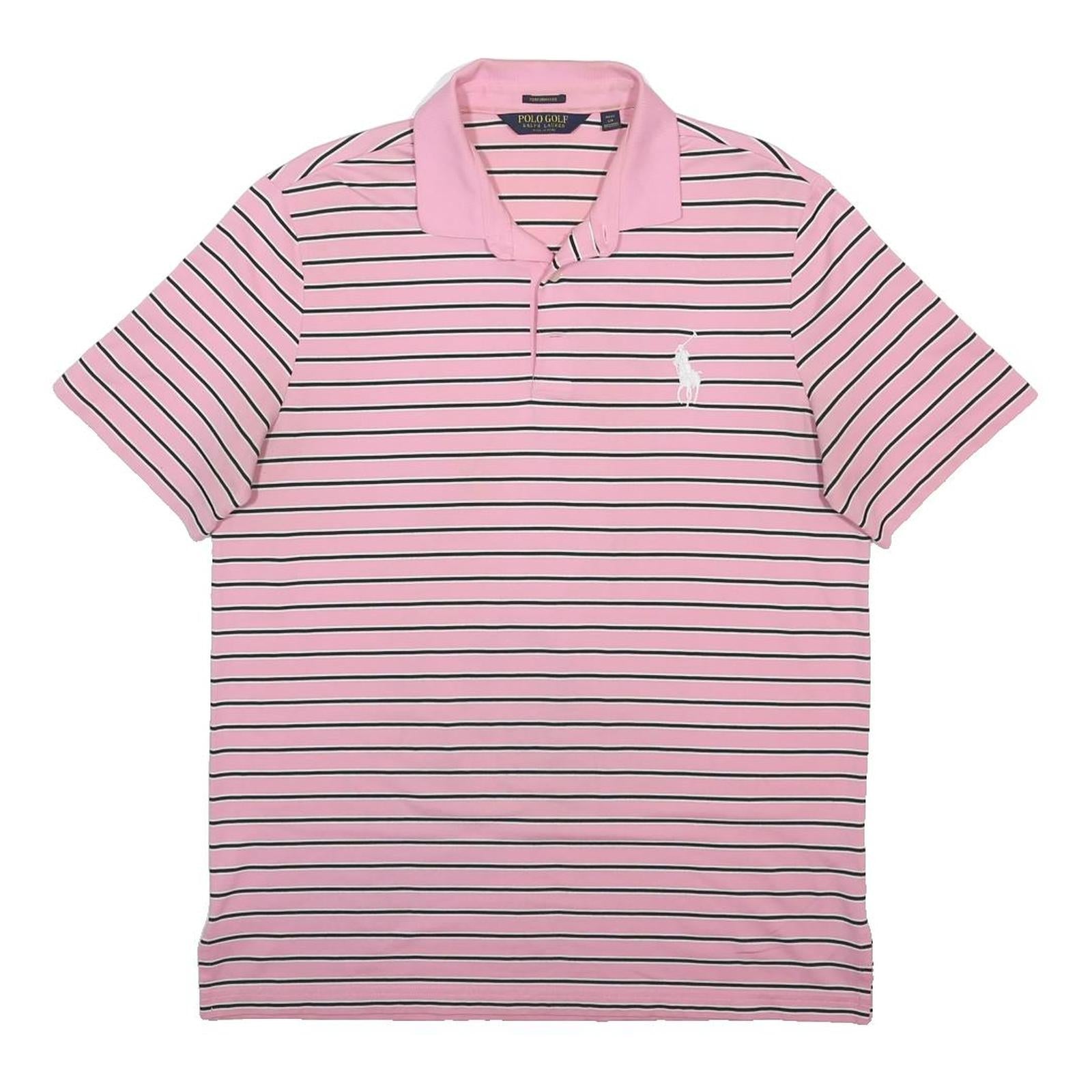 POLO RALPH LAUREN Mens Pink & Black Stripe Short Sleeve Polo Shirt L Cotton