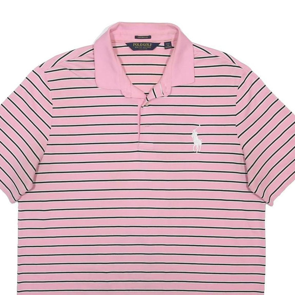 POLO RALPH LAUREN Mens Pink & Black Stripe Short Sleeve Polo Shirt L Cotton