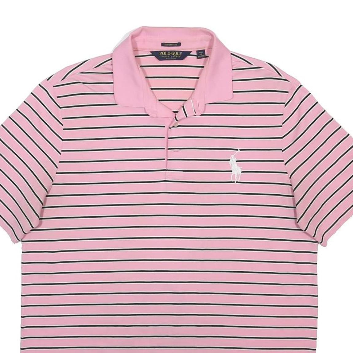 POLO RALPH LAUREN Mens Pink & Black Stripe Short Sleeve Polo Shirt L Cotton