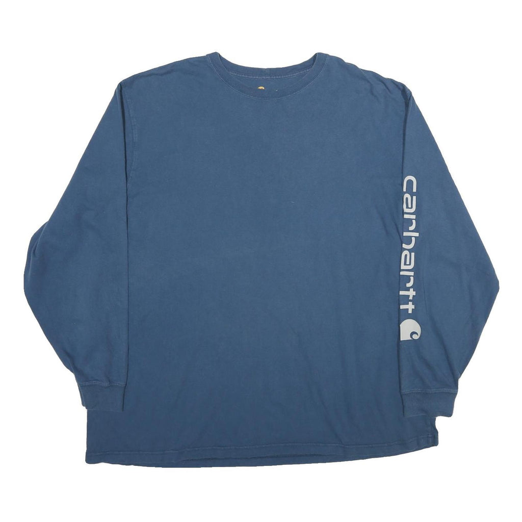 CARHARTT Mens Blue Long Sleeve Crew Neck Cotton T-Shirt 2XL Logo Print