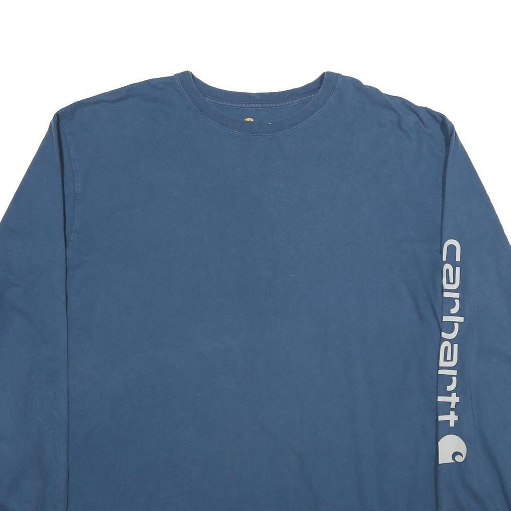 CARHARTT Mens Blue Long Sleeve Crew Neck Cotton T-Shirt 2XL Logo Print