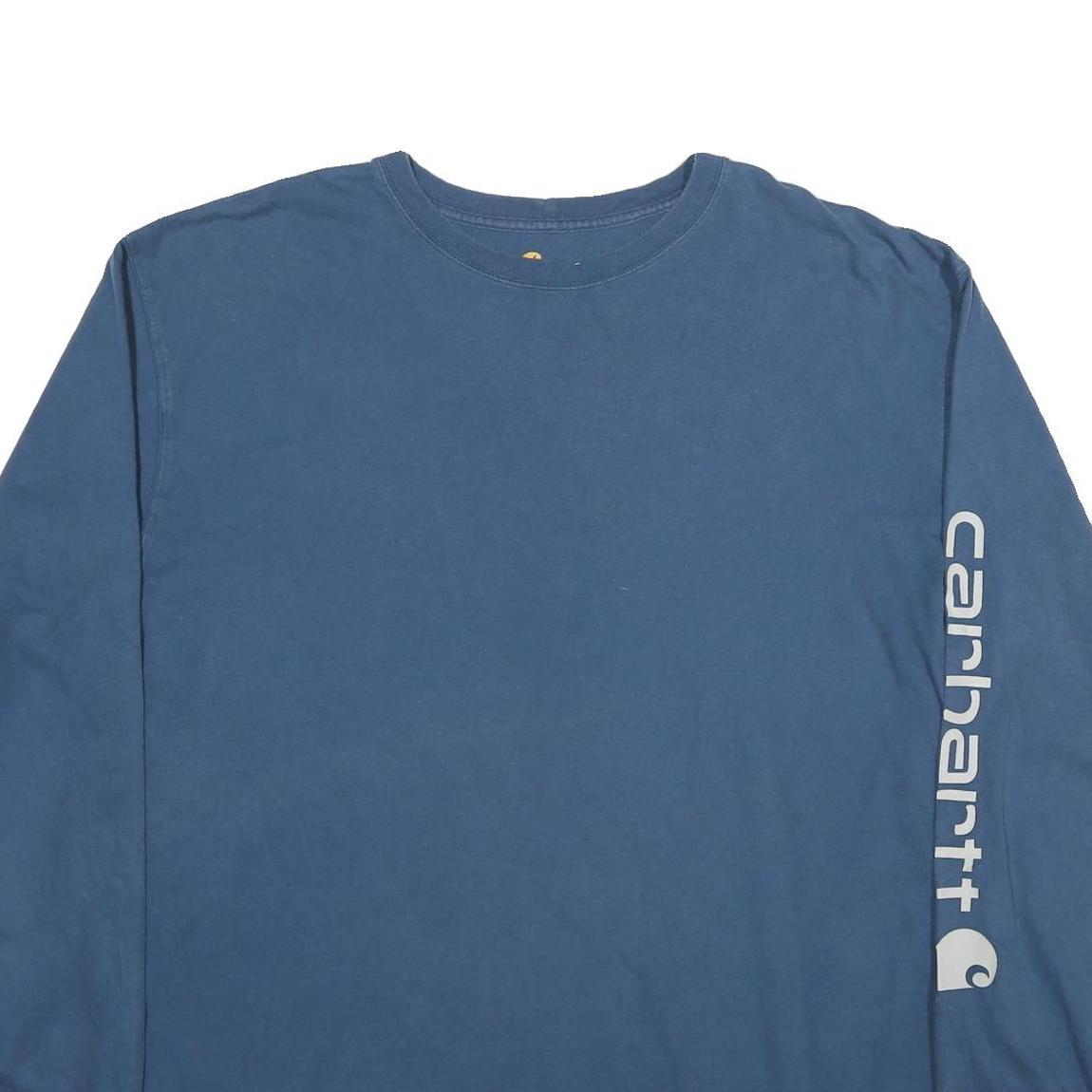 CARHARTT Mens Blue Long Sleeve Crew Neck Cotton T-Shirt 2XL Logo Print