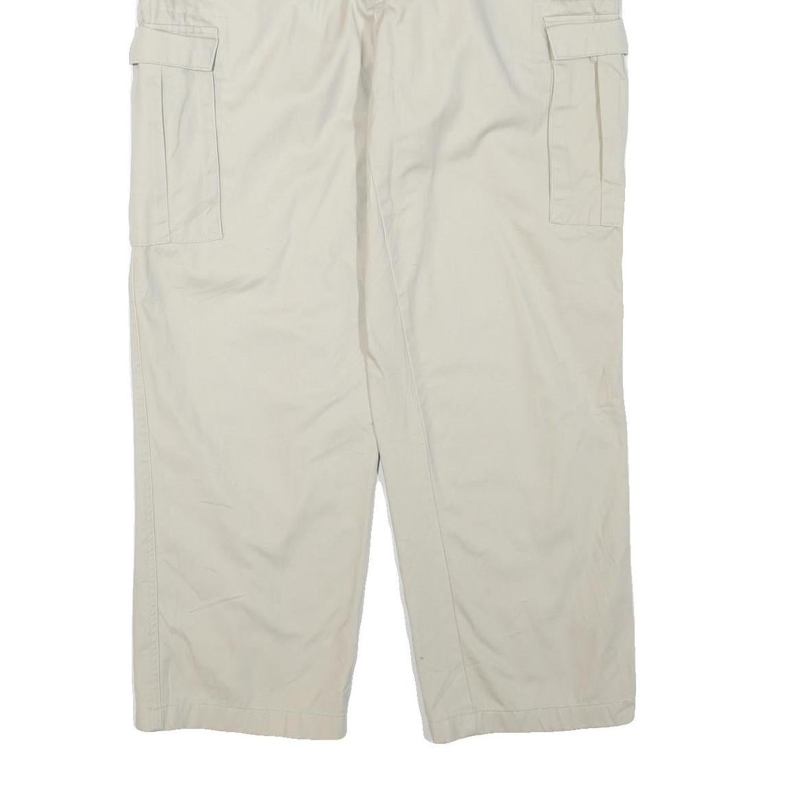 Beige Mens Cotton Blend Regular Cargo Trousers W34 L28 Casual Workwear Zip