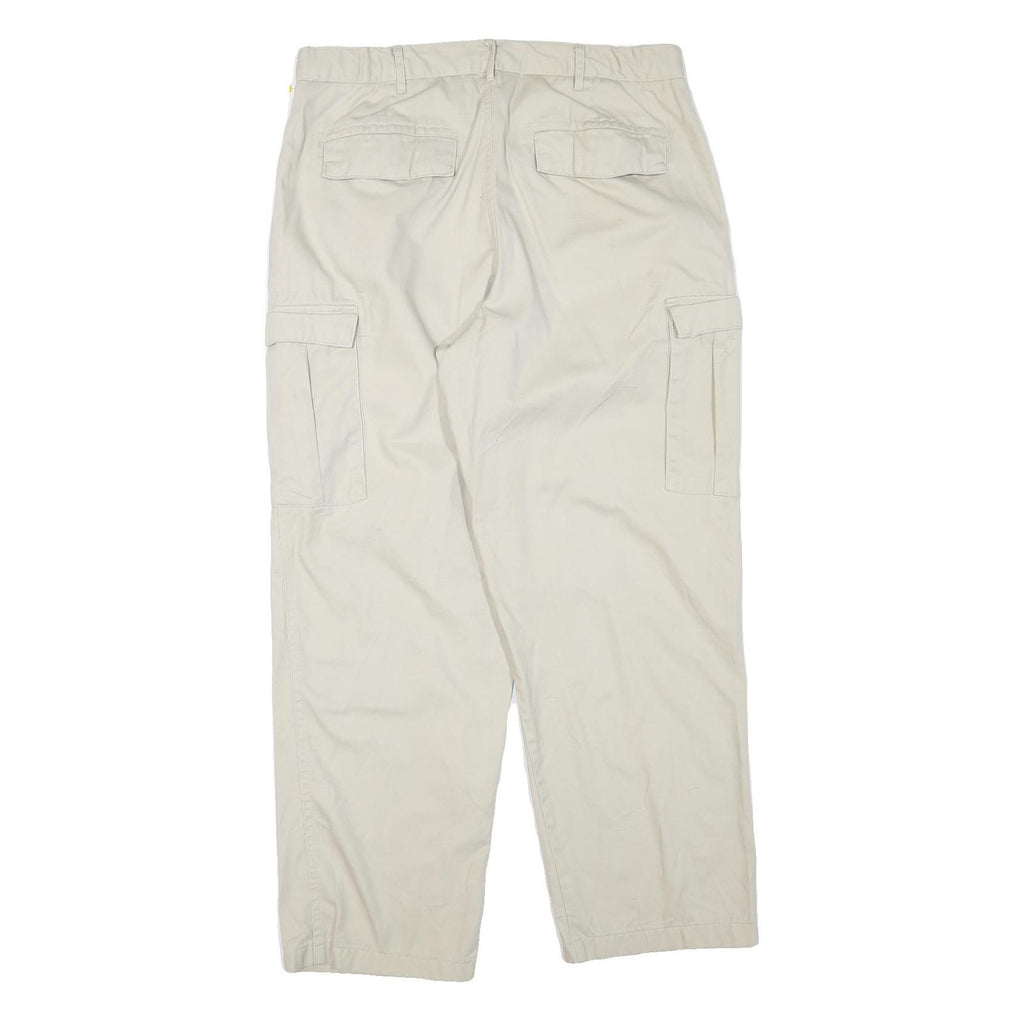 Beige Mens Cotton Blend Regular Cargo Trousers W34 L28 Casual Workwear Zip