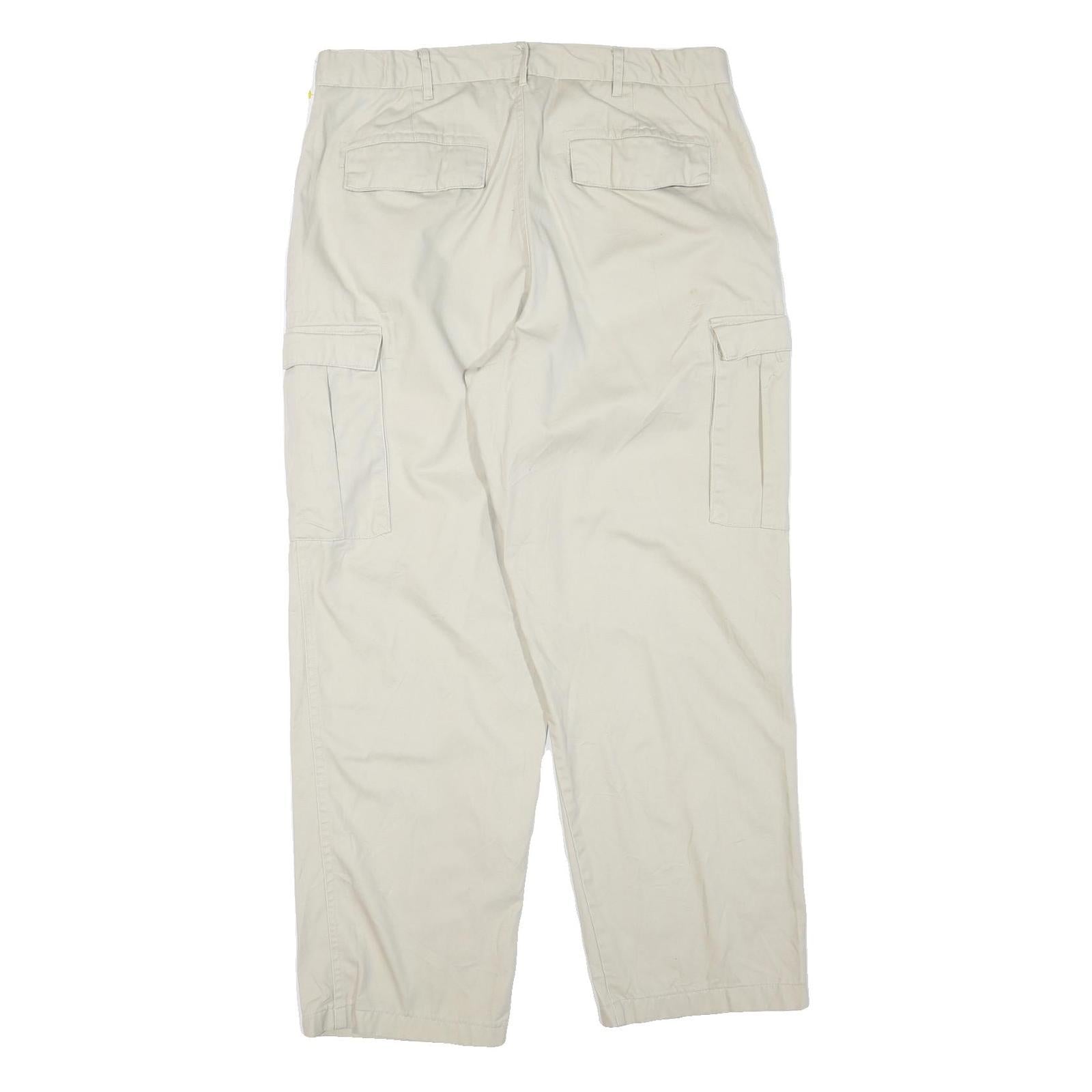 Beige Mens Cotton Blend Regular Cargo Trousers W34 L28 Casual Workwear Zip