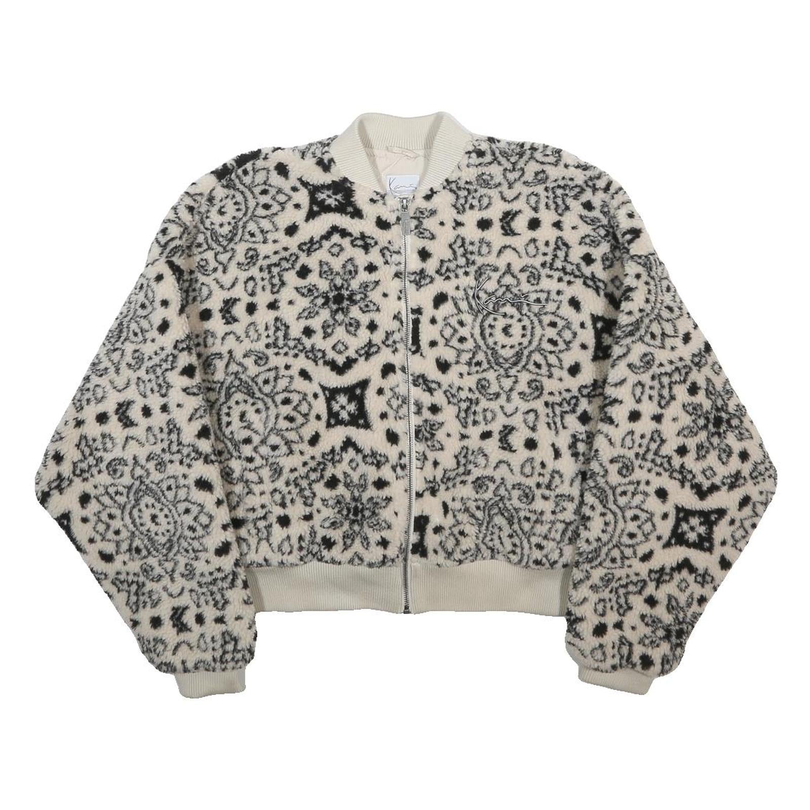KARL KANI Womens Cream Black Patterned Bomber Jacket XS Polyester Zip