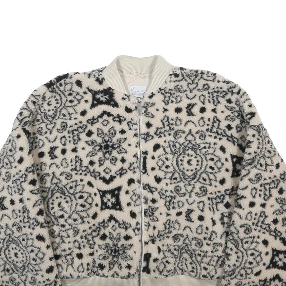 KARL KANI Womens Cream Black Patterned Bomber Jacket XS Polyester Zip