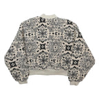 KARL KANI Womens Cream Black Patterned Bomber Jacket XS Polyester Zip