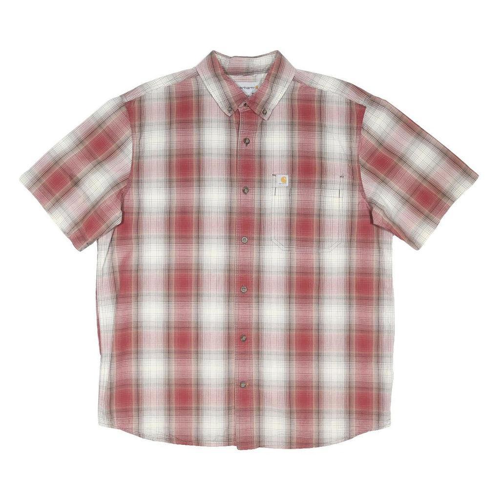 CARHARTT Mens Red & White Check Shirt L Button Down Short Sleeve Casual Workwear