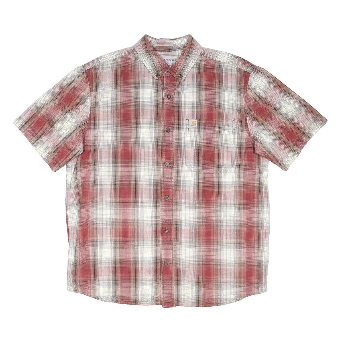 CARHARTT Mens Red & White Check Shirt L Button Down Short Sleeve Casual Workwear