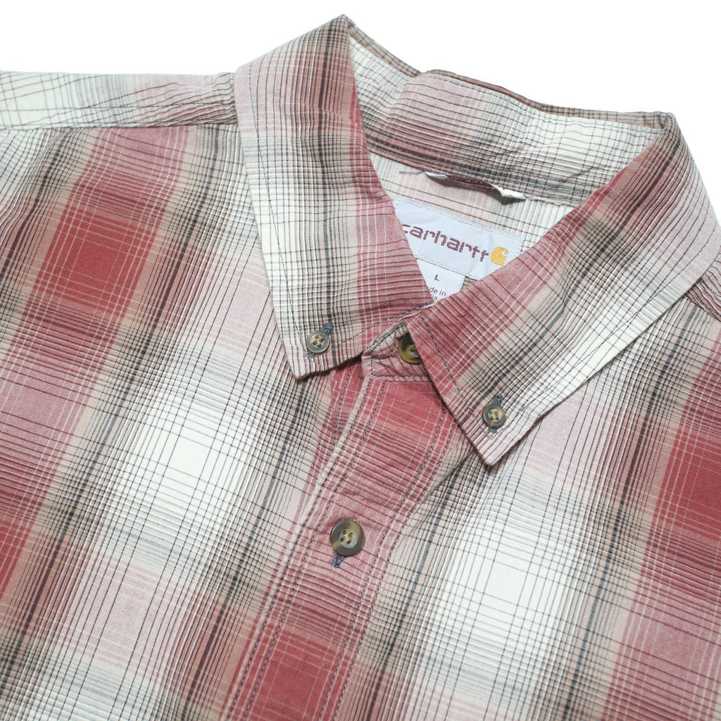 CARHARTT Mens Red & White Check Shirt L Button Down Short Sleeve Casual Workwear