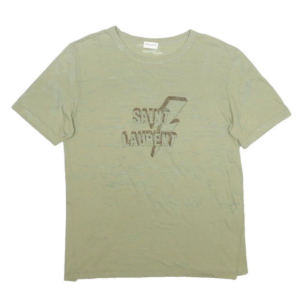 SAINT LAURENT Mens Green Cotton Blend T-Shirt S Short Sleeve Crew Neck Logo
