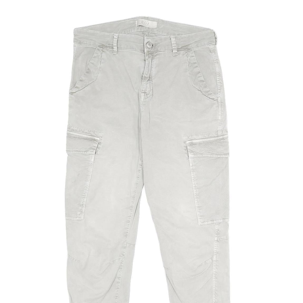 C.O.J Womens Cotton Blend White Slim Cargo Trousers W29 L30 Zip Pockets