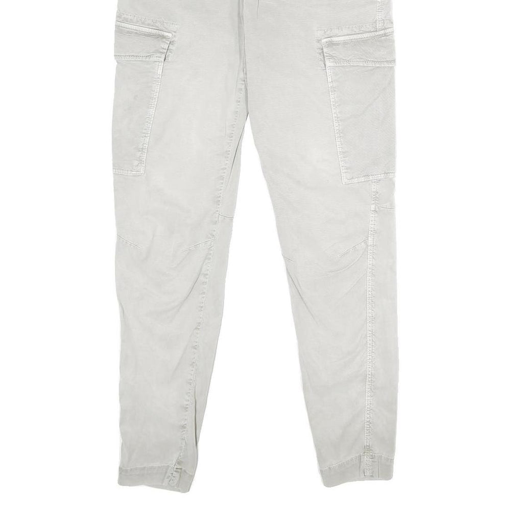 C.O.J Womens Cotton Blend White Slim Cargo Trousers W29 L30 Zip Pockets