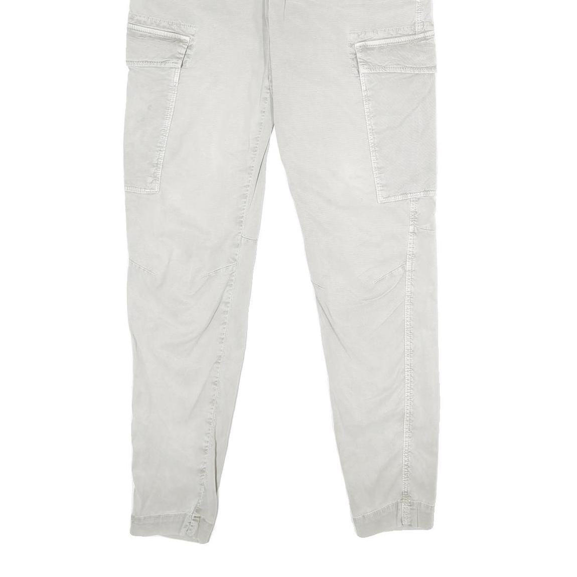 C.O.J Womens Cotton Blend White Slim Cargo Trousers W29 L30 Zip Pockets