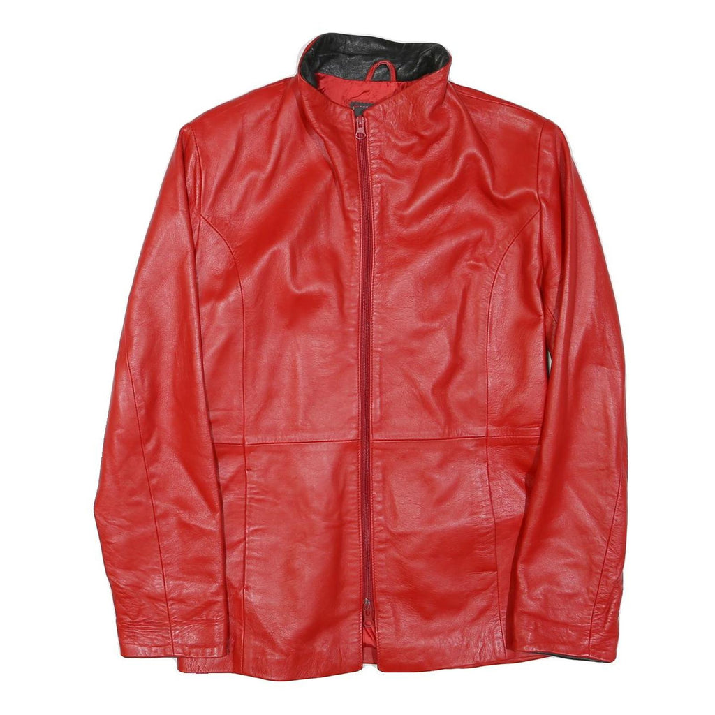 Womens Red Faux Leather Jacket S Zip Plain Stylish Slim Fit Outerwear