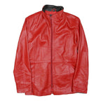 Womens Red Faux Leather Jacket S Zip Plain Stylish Slim Fit Outerwear