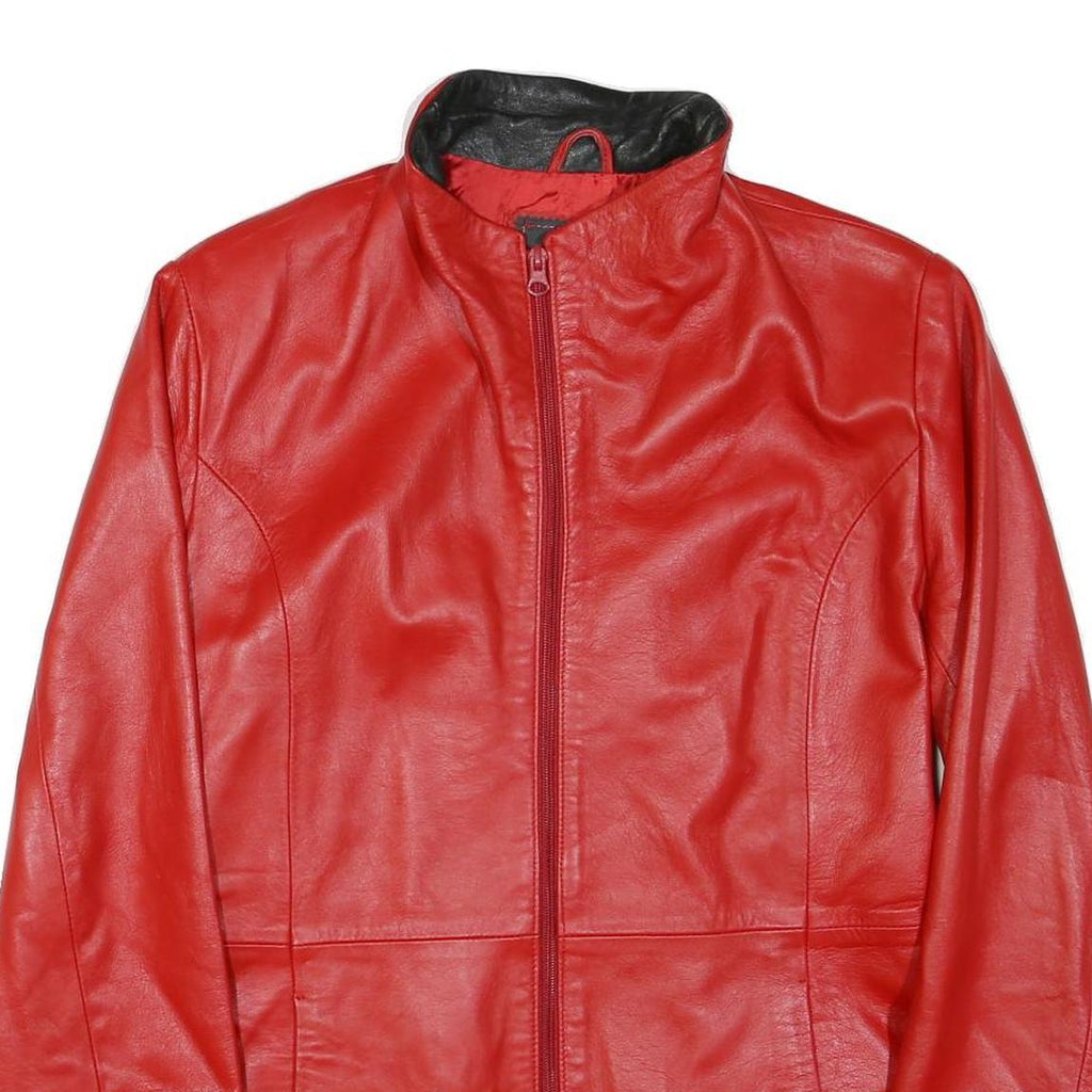 Womens Red Faux Leather Jacket S Zip Plain Stylish Slim Fit Outerwear