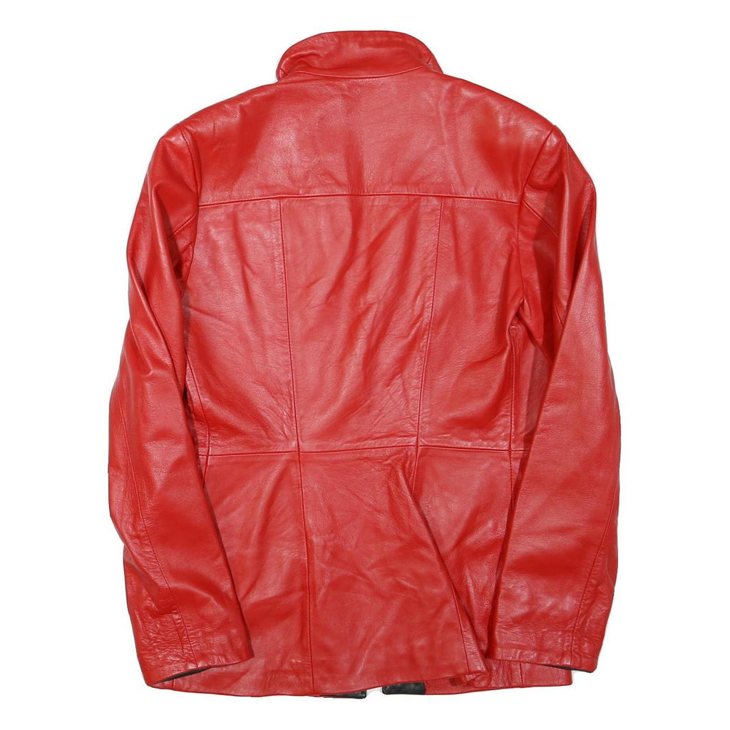 Womens Red Faux Leather Jacket S Zip Plain Stylish Slim Fit Outerwear