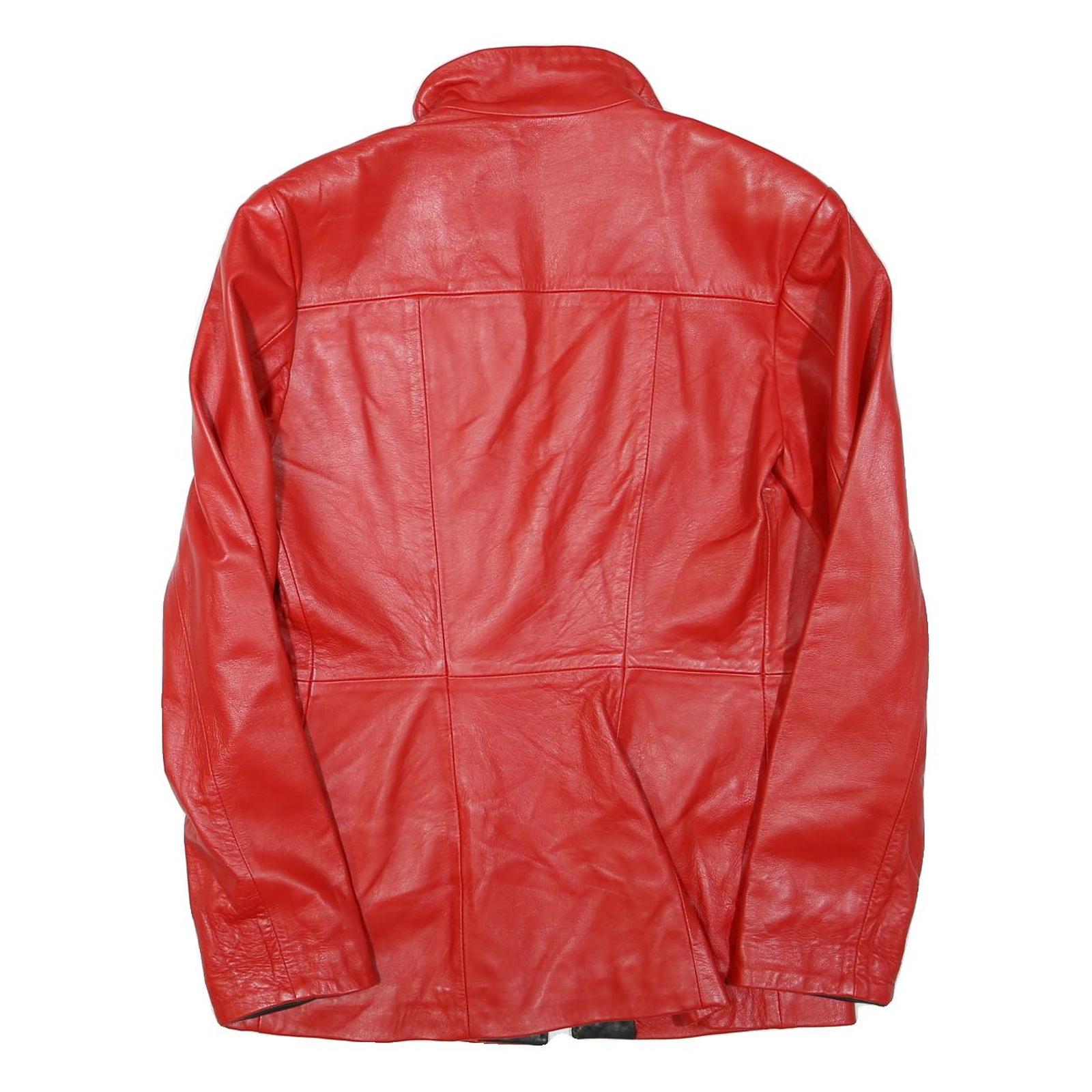 Womens Red Faux Leather Jacket S Zip Plain Stylish Slim Fit Outerwear