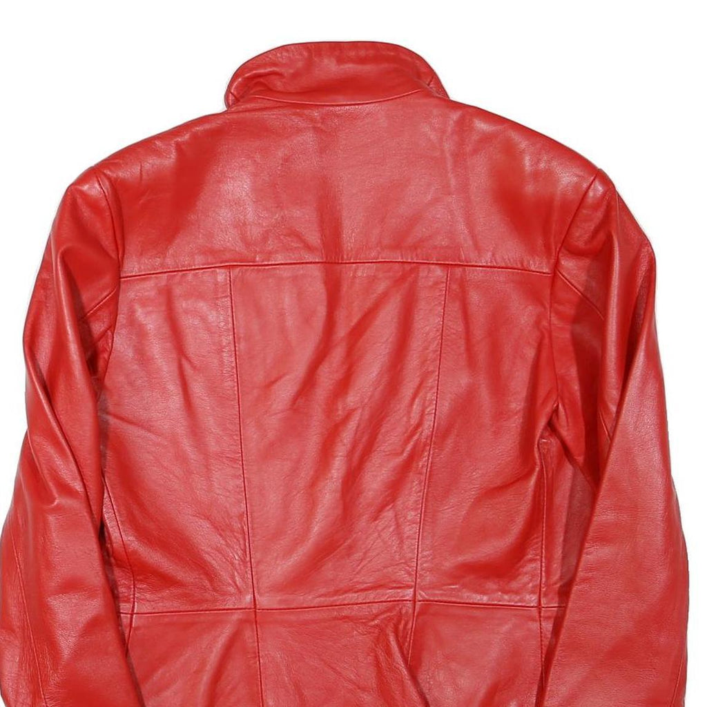 Womens Red Faux Leather Jacket S Zip Plain Stylish Slim Fit Outerwear