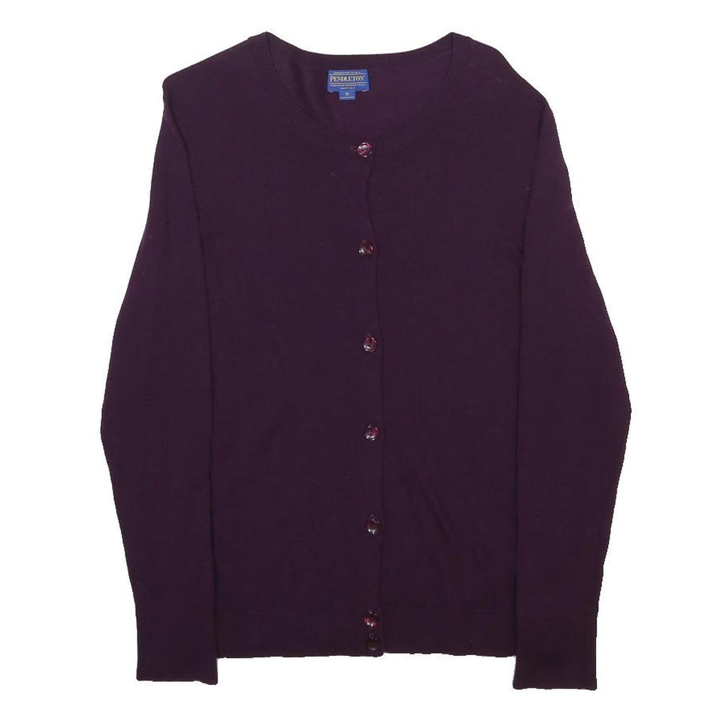 PENDLETON Womens Maroon Plain Jumper Button Neck Basic Knit M Elegant Soft Wool