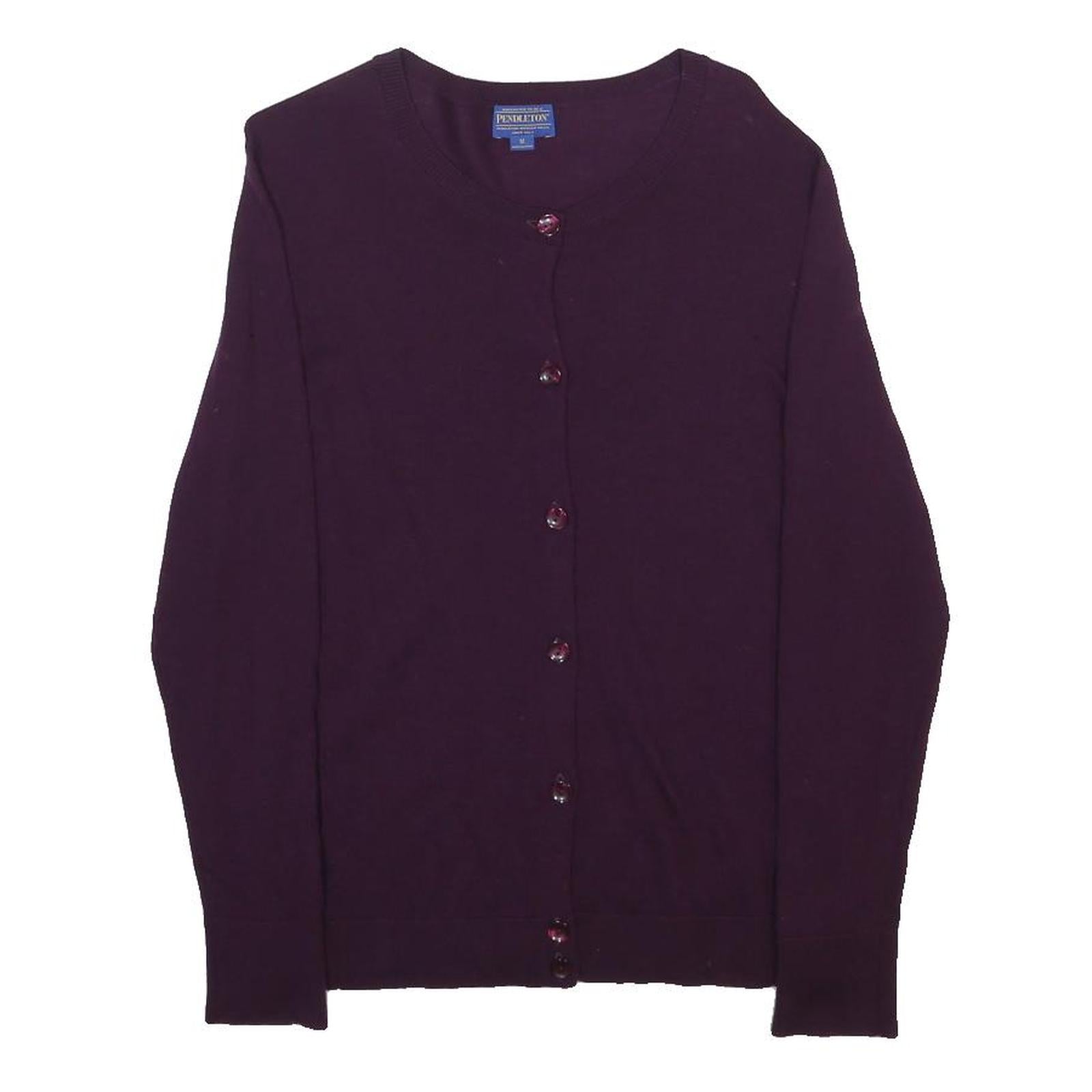 PENDLETON Womens Maroon Plain Jumper Button Neck Basic Knit M Elegant Soft Wool
