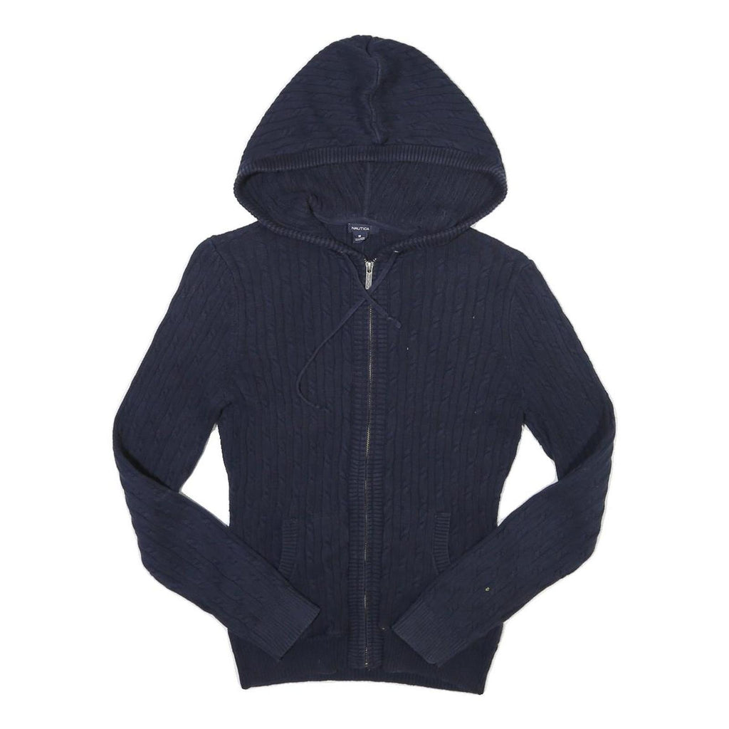 NAUTICA Womens Navy Zip Hoodie Jacket M Cotton Blend Cable Knit Casual