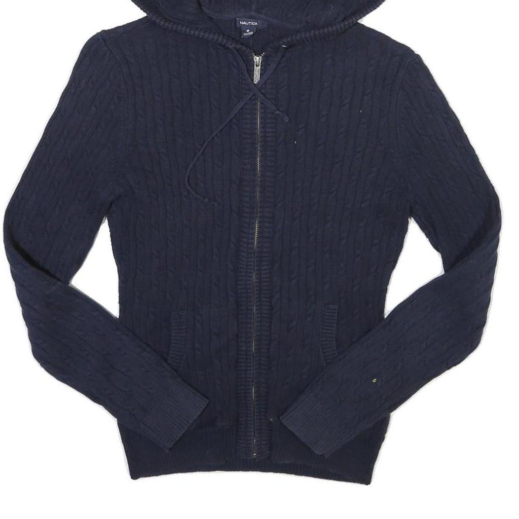 NAUTICA Womens Navy Zip Hoodie Jacket M Cotton Blend Cable Knit Casual