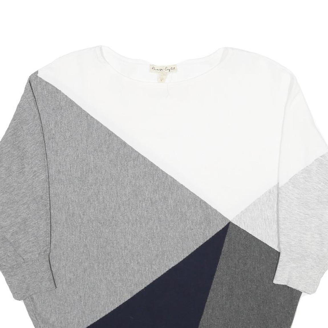 PHASE EIGHT Womens White Grey Navy Colourblock Plain Crew Neck Basic Knit M