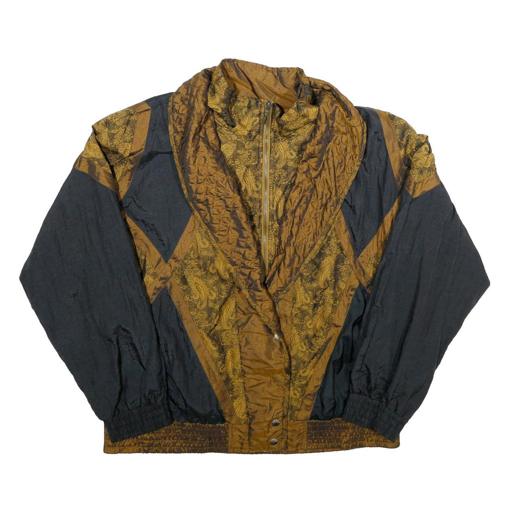 LAVON Womens Black & Brown Paisley Pattern Zip Jacket L Polyester Blend