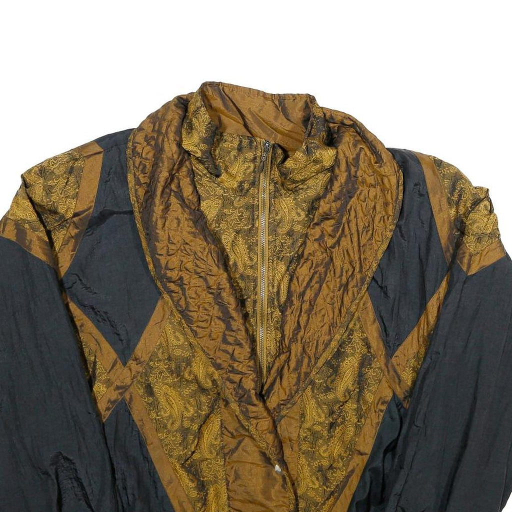 LAVON Womens Black & Brown Paisley Pattern Zip Jacket L Polyester Blend