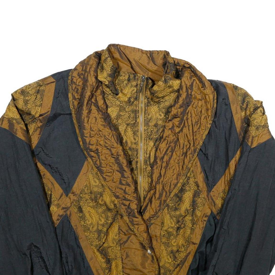 LAVON Womens Black & Brown Paisley Pattern Zip Jacket L Polyester Blend