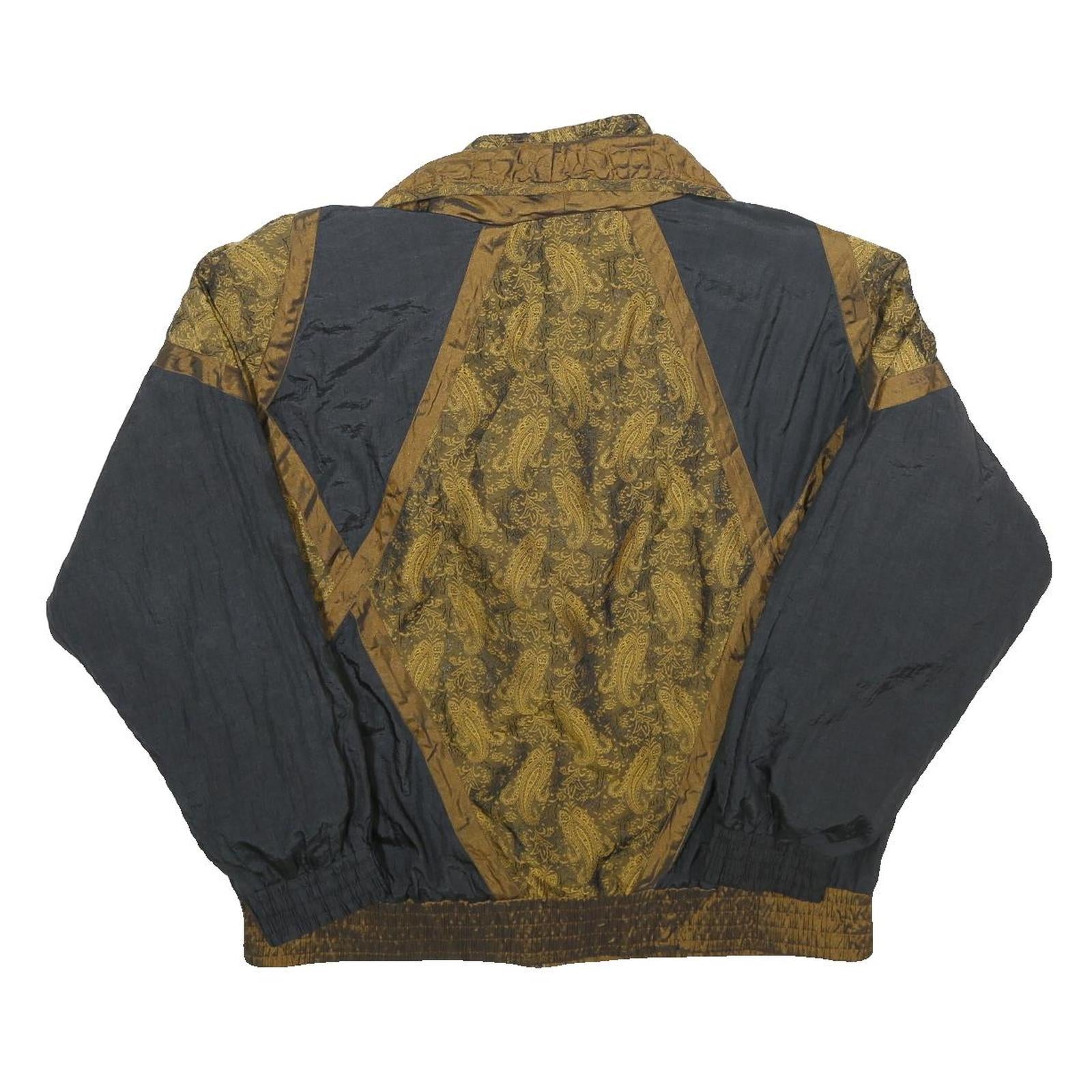 LAVON Womens Black & Brown Paisley Pattern Zip Jacket L Polyester Blend