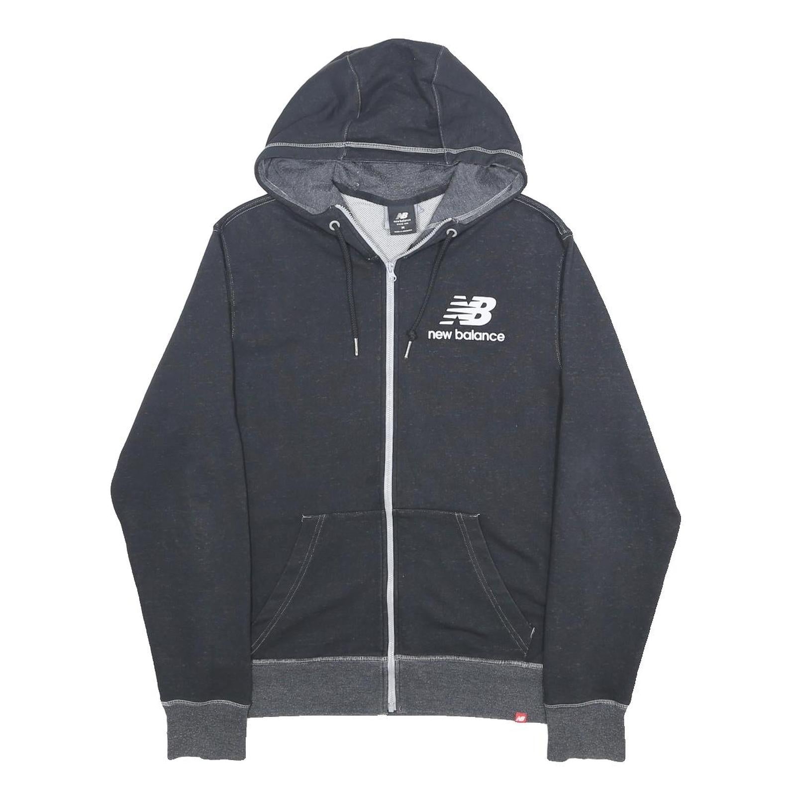 NEW BALANCE Mens Black Zip Up Hoodie M Logo Cotton Blend Casual