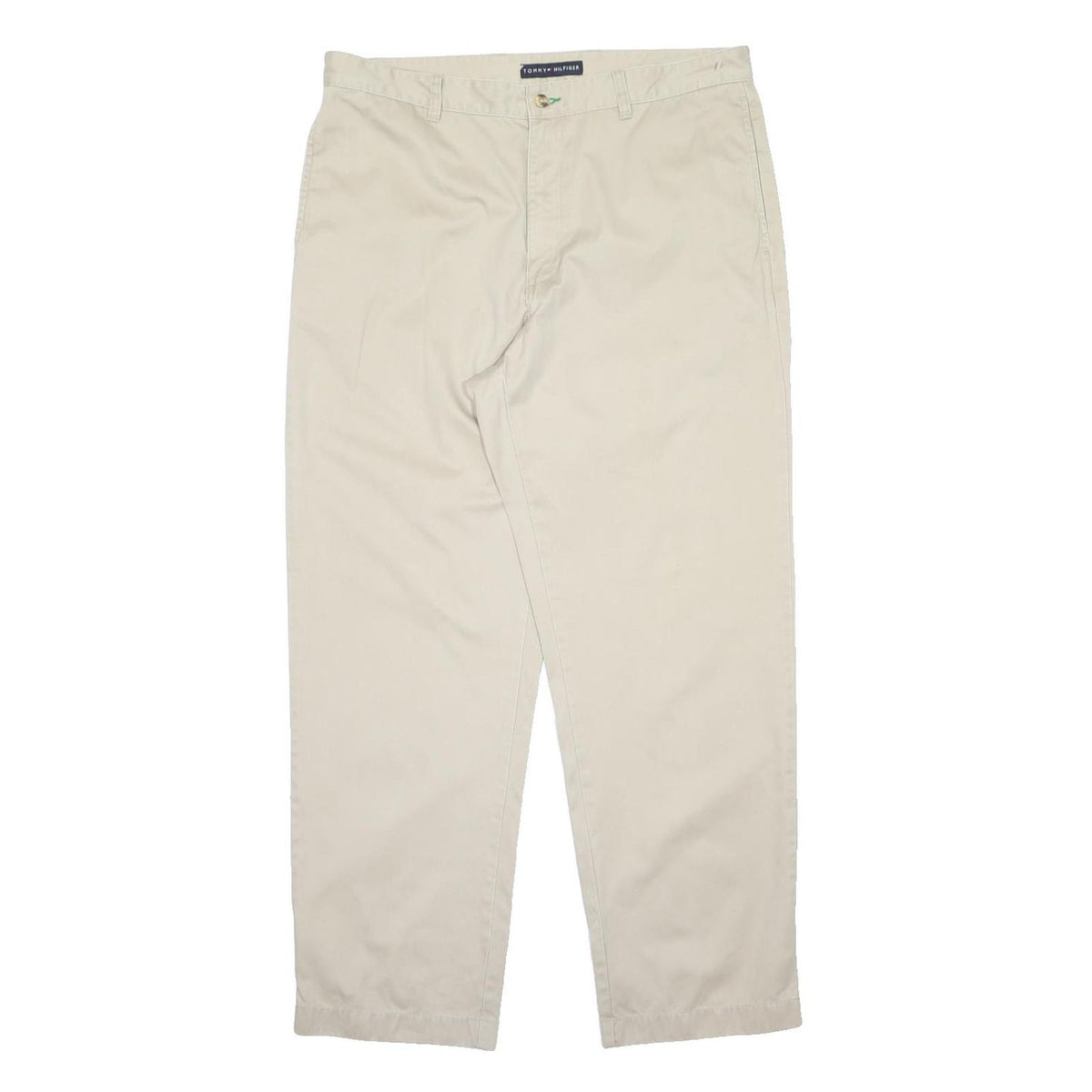 TOMMY HILFIGER Mens Regular Beige Polyester Blend Zip Trousers W36 L32 Classic