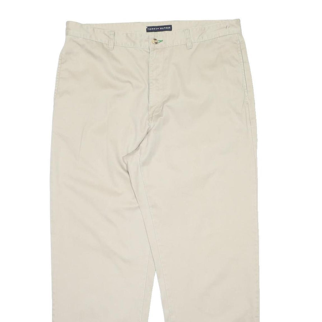 TOMMY HILFIGER Mens Regular Beige Polyester Blend Zip Trousers W36 L32 Classic