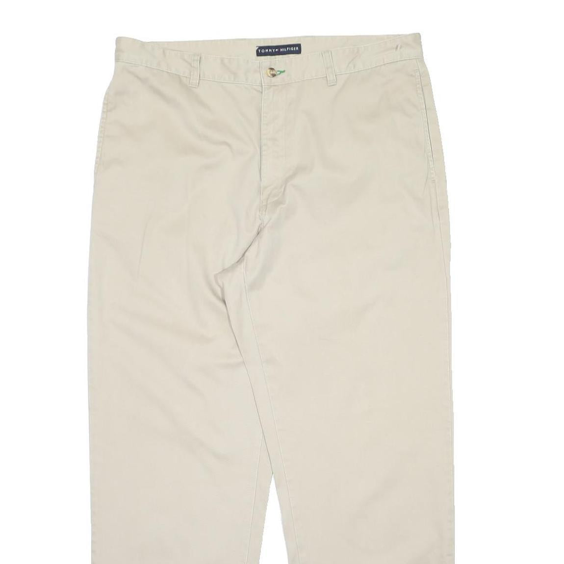 TOMMY HILFIGER Mens Regular Beige Polyester Blend Zip Trousers W36 L32 Classic