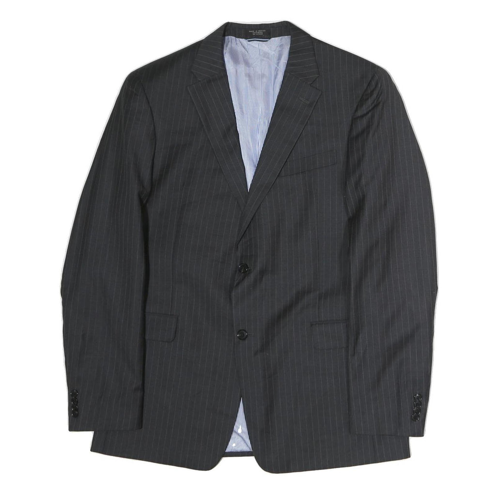 TOMMY HILFIGER Mens Black Pinstripe Wool Blazer Jacket L Button Closure Formal