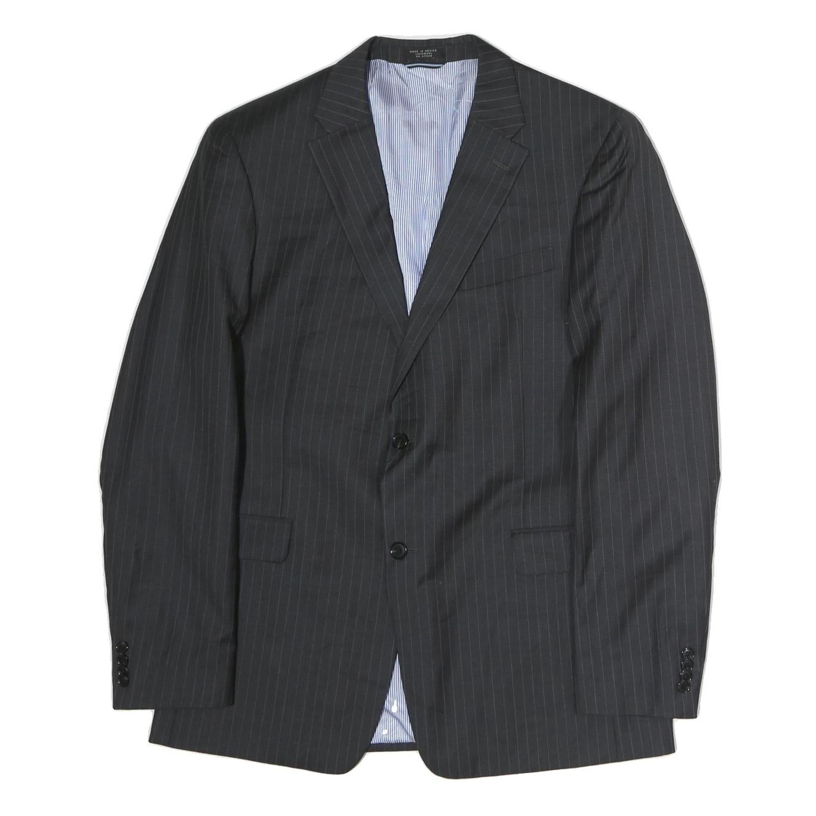 TOMMY HILFIGER Mens Black Pinstripe Wool Blazer Jacket L Button Closure Formal