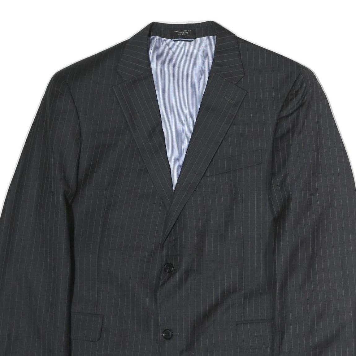 TOMMY HILFIGER Mens Black Pinstripe Wool Blazer Jacket L Button Closure Formal