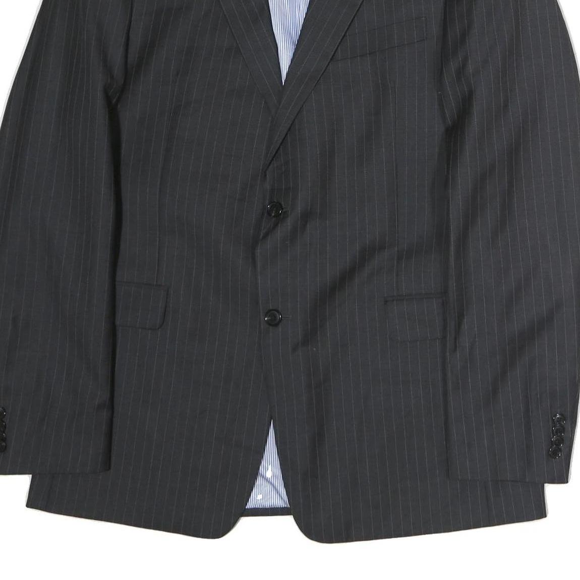 TOMMY HILFIGER Mens Black Pinstripe Wool Blazer Jacket L Button Closure Formal