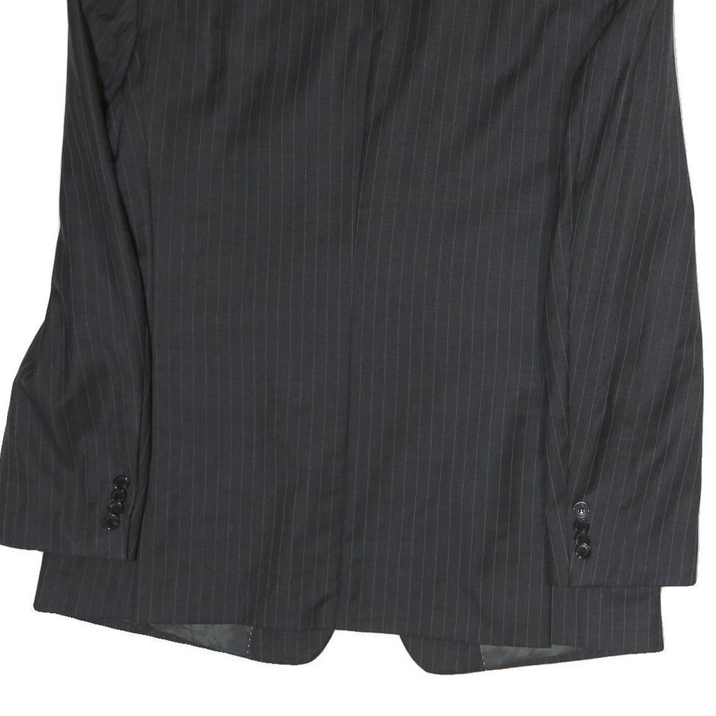 TOMMY HILFIGER Mens Black Pinstripe Wool Blazer Jacket L Button Closure Formal
