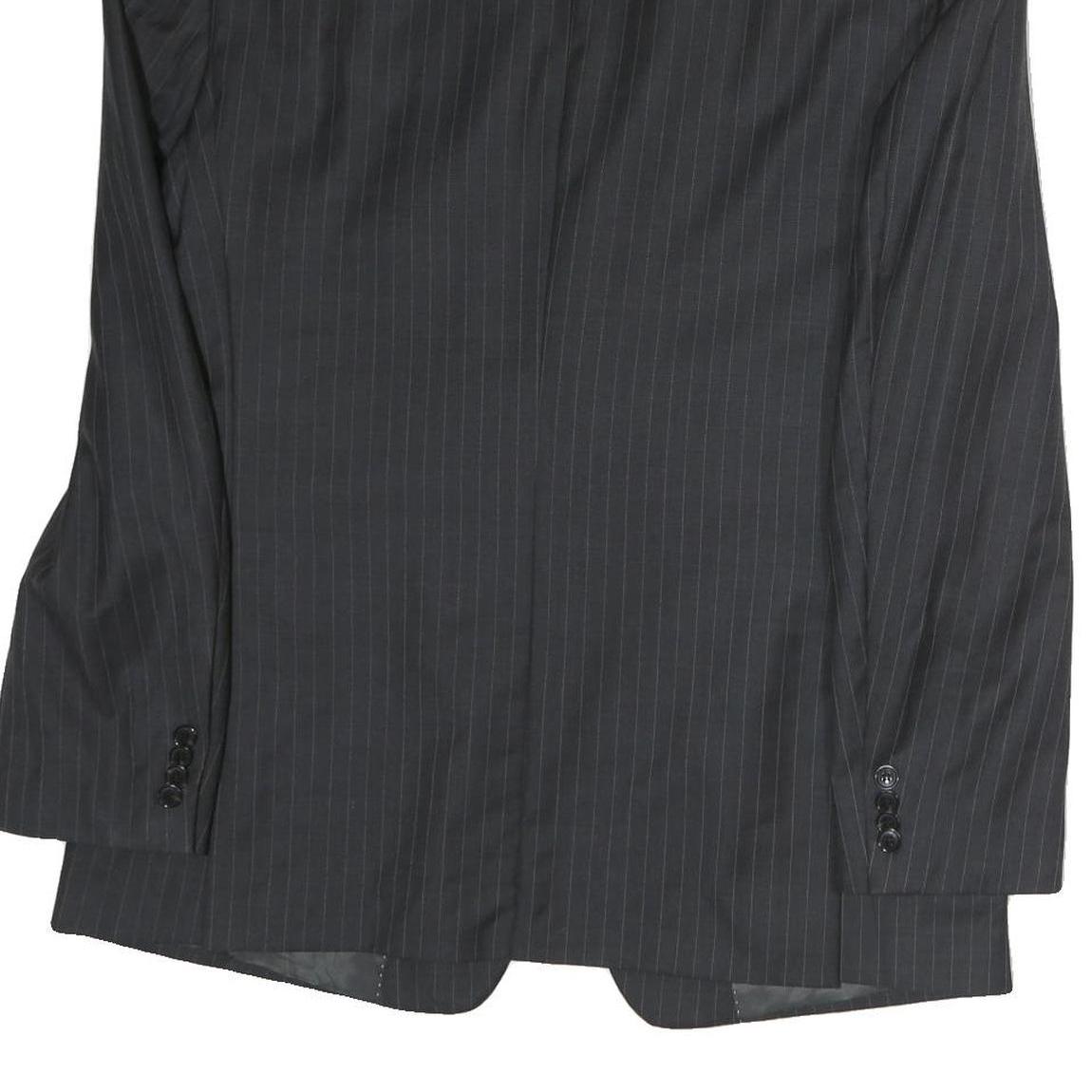 TOMMY HILFIGER Mens Black Pinstripe Wool Blazer Jacket L Button Closure Formal