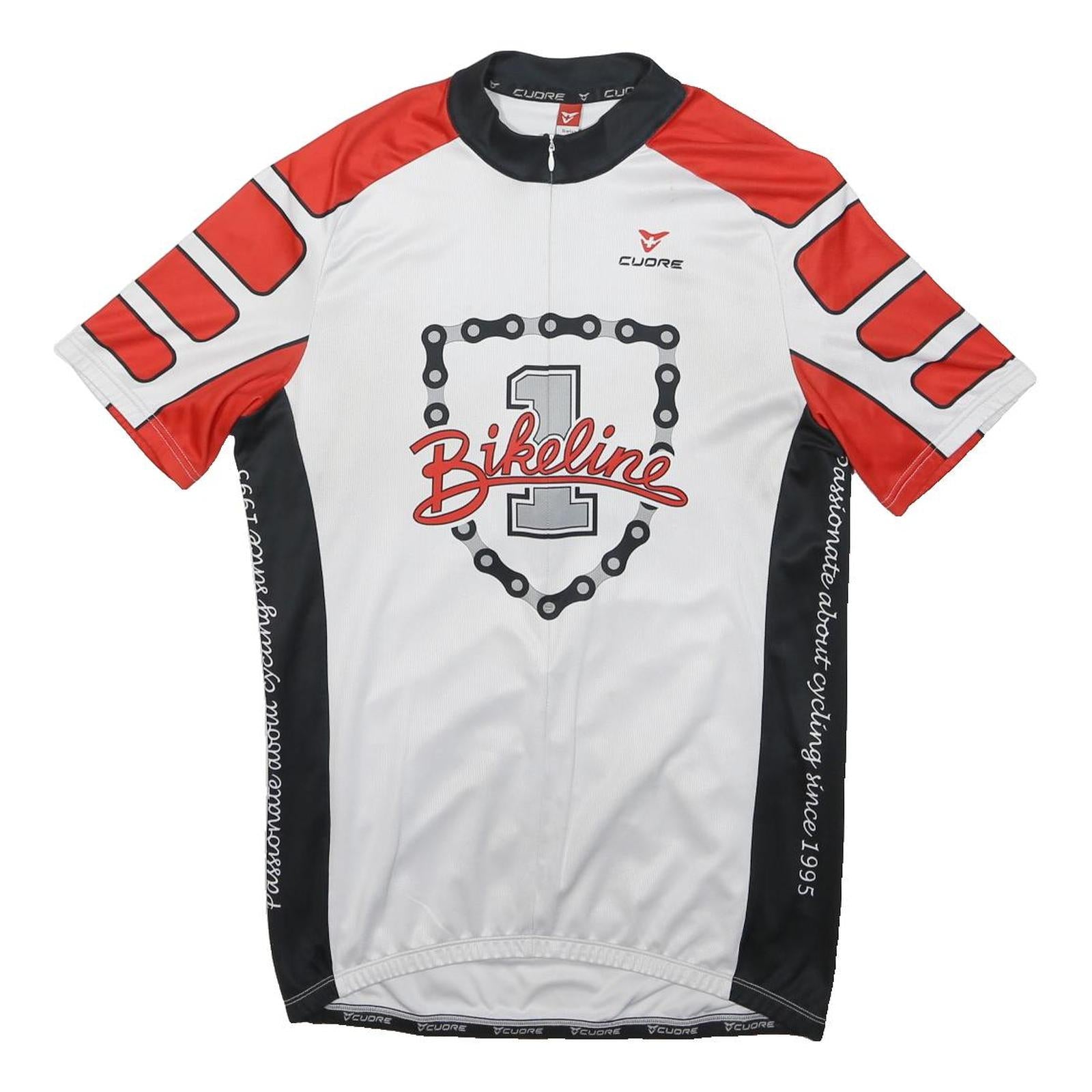 CUORE Mens White & Red Bikeline Graphic Cycling T-Shirt XL Short Sleeve Crew