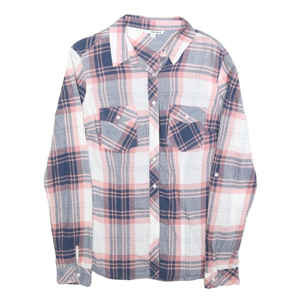 TALLY WEIJL Womens Blue & Pink Check Shirt M Cotton Blend Casual Button Down