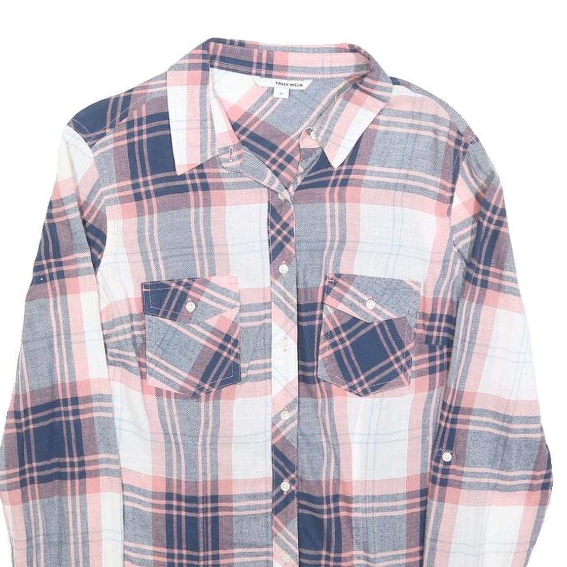 TALLY WEIJL Womens Blue & Pink Check Shirt M Cotton Blend Casual Button Down
