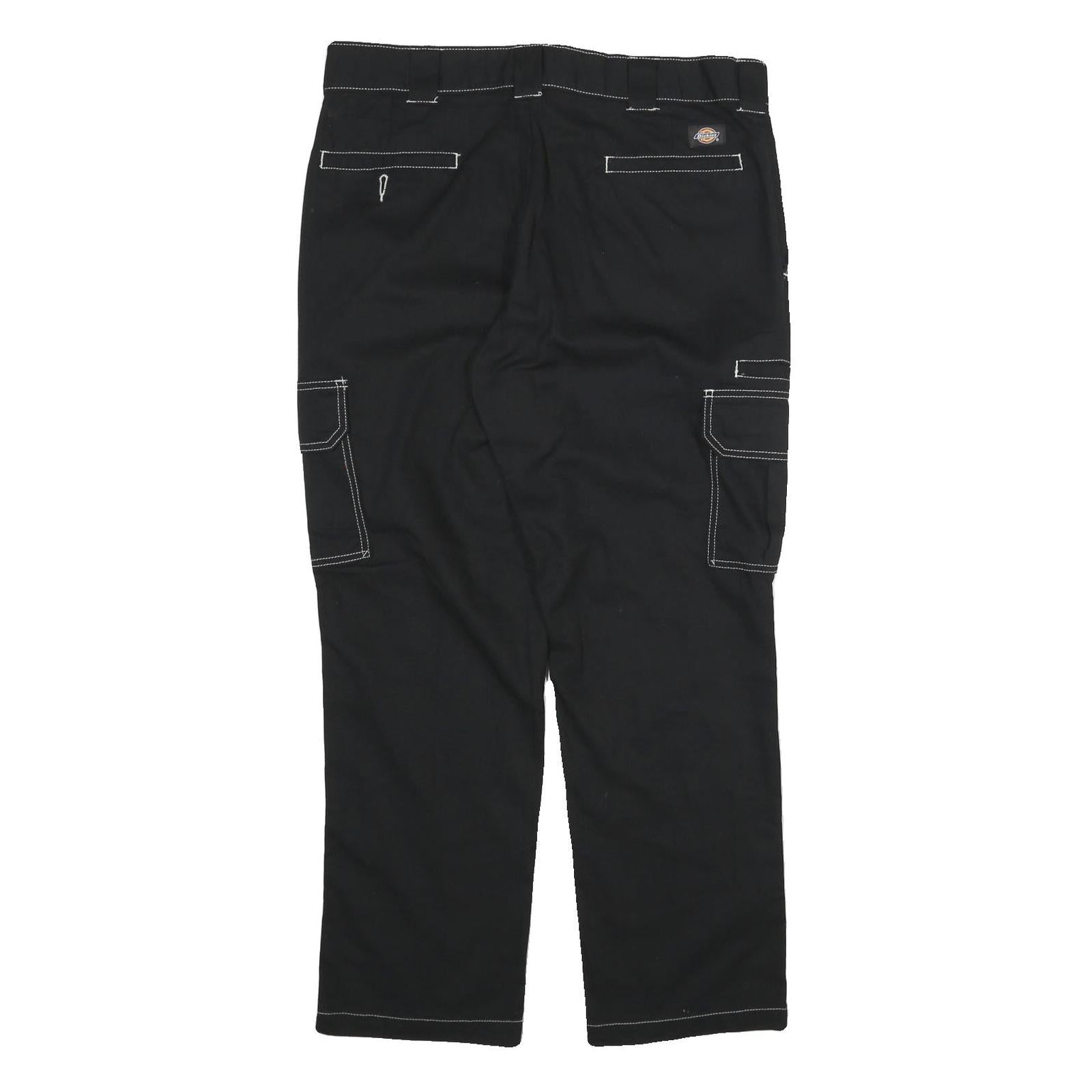 DICKIES Mens Cotton Black Regular Cargo Trousers W36 L30 Workwear Zip Closure