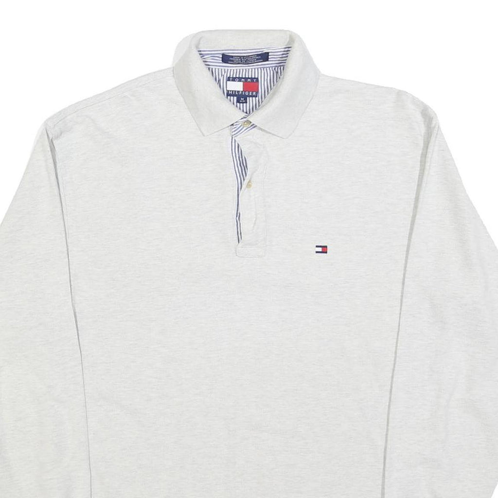TOMMY HILFIGER Mens White Long Sleeve Plain M Cotton Blend Polo Shirt