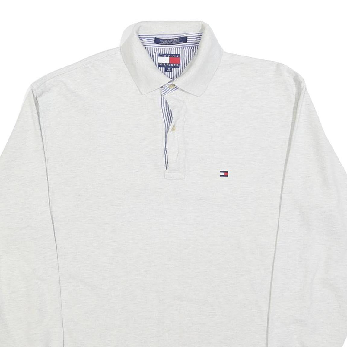 TOMMY HILFIGER Mens White Long Sleeve Plain M Cotton Blend Polo Shirt